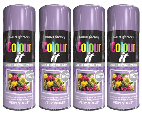DIOXSTAR Very Violet Gloss Spray Paint, Gloss Finish, Quick Drying Paint, All Purpose Spray Paint for Metal, Wood, Plastic, Interior & Exterior Use, 400ml (4 PCS)