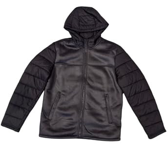 Gaudì Gepolsterte Jacke aus Kunstleder und Nylon, gestreift, hoher Kragen, mit Kapuze, Taschen mit Reißverschluss an den Seiten, Reißverschluss, braun, XL