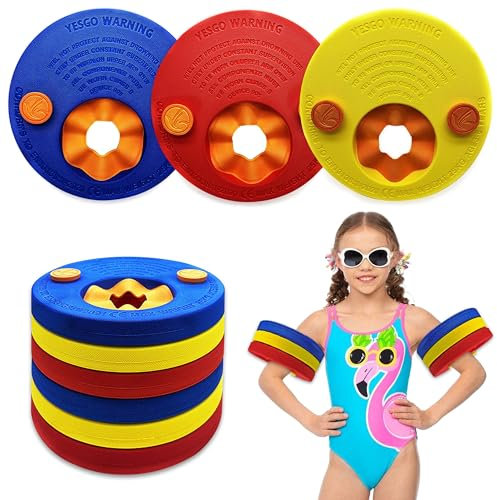 GwaOery Brazalete flotante de natación, 6 unidades de discos de ayuda de natación de espuma EVA, anillos de natación desmontables, juego de brazaletes de natación para niños de 3 a 7 años