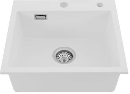 Fregadero de cocina de 50 x 45 cm, de piedra de cuarzo, empotrable rectangular, fregadero de cocina individual con protección contra rebosadero, inhibe olores, bajo ruido (blanco)