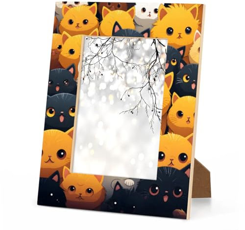 Foerrkelg Fotorahmen mit Katzenmotiv, 10 x 15 cm, schwarze Katze, 10 x 15 cm, horizontale und vertikale Anzeige, 10 x 15 cm, Holz-Bilderrahmen für Desktop- oder Wanddekoration