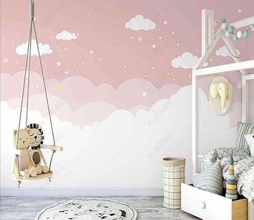 Pink Clouds Starry Sky 3D Wallpaper Office Living Room Sofa Bedroom TV Background Wall Decoration-200cm×140cm