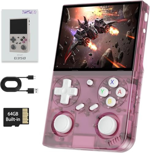 G350 - Console da gioco in stile retrò, 3,5 pollici, IPS Screen Linux, integrato 64 G, TF Card 4371 Games Preloaded Game Console, batteria 3200 mAh (Anbernic G350-Pink)