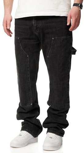 behype. Herren Jeans Straight-Fit Carpenter Jeanshose 100% Baumwolle Denim Hose Used Look Men's DC_JN-247-Washed Black-W38