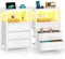Rolanstar Nachttisch mit LED, Nachtschrank mit 3 Schubladen, Beistelltisch mit Ladefunktion, Platzsparend & Einfach Montiert für Schlafzimmer, Geeignet für Wohnzimmer, Weiß 2pcs