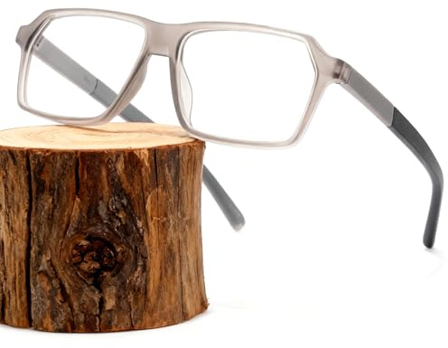KUKU Blaulichtfilter Brille Ohne Stärke Damen Herren, TR90 Gestell Große Rahmen Rechteckig Computerbrille Lesebrille mit Blaulichtfilter Gaming Blue Light Blocking (Grau)