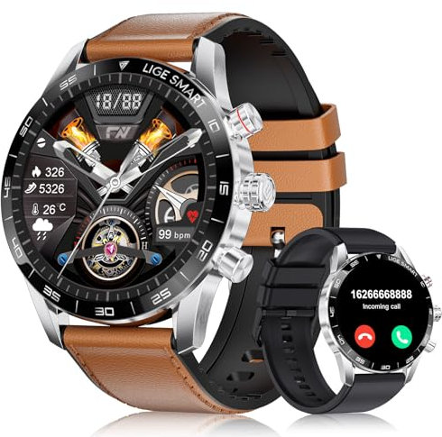 LIGE 1.43 AMOLED Reloj Inteligente Hombre,Smartwatch con 400 mAh/15 días de duración de la batería para Android iOS,Llamadas Bluetooth,24H Frecuencia Cardíaca,IP68 Impermeable Smart Watch