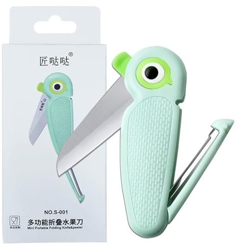 1 Pezzo Mini Coltello da Frutta, Pelapatate Portatile Multifunzionale 2 in 1, Coltello in Acciaio Inossidabile a Forma di Pappagallo, Piccolo Coltello Pieghevole con Lama Affilata da 6 cm (Blu)