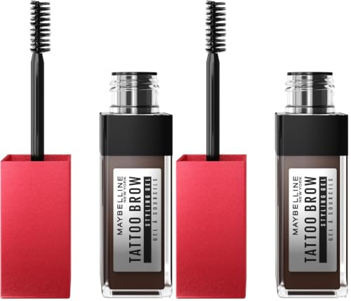 Maybelline New York Augenbrauengel, Für dichter aussehende und geformte Augenbrauen, Wischfest und wasserfest, Tattoo Brow 36H Styling Gel, Nr. 260 Deep Brown, 6 ml (Packung mit 2)
