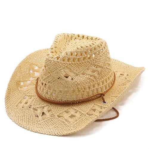 Cowboy Cowgirl Summer Straw Hat Wide Brim Hollow Out Cowboy Beach Sun Hats for Women Ladies Summer