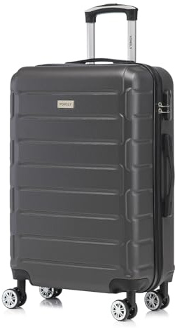 YONSLY Trolley Reisekoffer Set, Koffer Suitcase, Rollkoffer Handgepäck Hartschalenreisekoffer mit Zahlenschloss, 4 Rollen 360°, Weicher Gummigriff (L, Grau)
