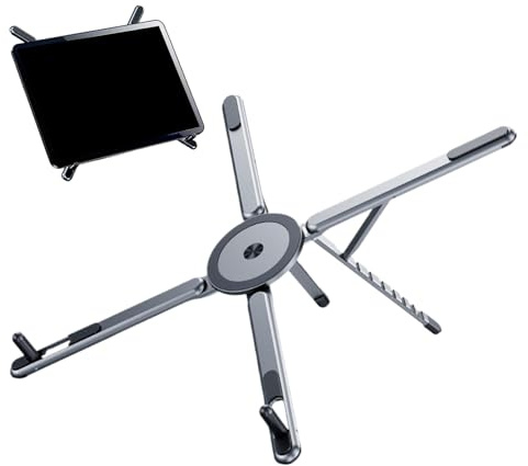 Generisch Laptop Stand, Adjustable Portable Foldable Holder with Magnetic Phone Mount, Laptop Tablet Stand for Offices, Easy Setup Feature, Tech Tool, Work Accessory for Travel Desk Home