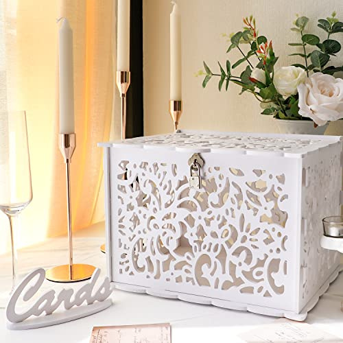 Große Kartenbox Hochzeit mit Schlitz aus PVC für Geldgeschenke & Karten | Mit Schloss & Dekoration, Fasst 200 Karten, Faltbare, Einfach Installieren, Geschenkbox Hochzeit für Party, Abschlussfeier