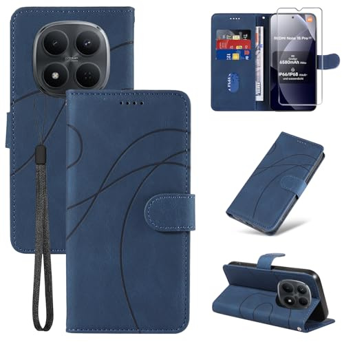 Handyhülle für Xiaomi Redmi Note 15 Pro 5G Hülle und 1 Stück Panzerglas Schutzfolie, Premium PU Leder Flip Case Magnet Kartenfach Standfunktion Schutzhülle für Xiaomi Redmi Note 15 Pro 5G - Blau