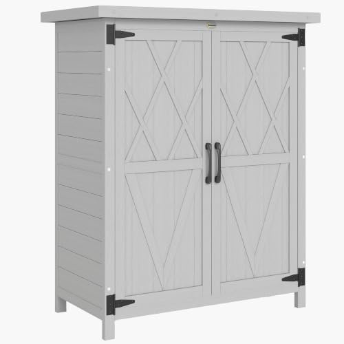 Outsunny Armoire de Jardin pour Outils 2 Portes 75L x 40l x 90H cm Gris | Abri de Jardin, 3 Étagères, Toit en Asphalte Imperméable, Bois de Sapin