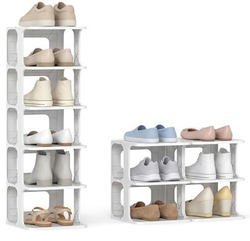 COSTWAY stapelbares Schuhregal schmal, vertikaler Schuhorganizer, freistehende Schuhablage Kunststoff, platzsparende Schuhaufbewahrung für Eingangsbereich (Weiß,6 Ebenen)