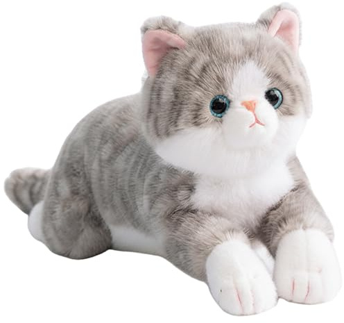 Takingup Realistisches Katzen-Stofftier, 20 Zoll große, ultraweiche Plüschkatze mit lebensechten Details, großes Kuscheltier für Kinder und Erwachsene, Grau – realistisch
