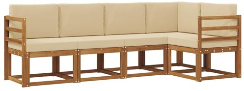 vidaXL Sofa Set mit Kissen 5 pcs Natur und Beige, Gartenlounge, modernes Outdoor-Sofa, sectionale Möbel, langlebiges Patioset, Bequeme Terrassen-Sitzgelegenheit
