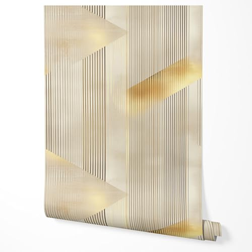 GP TONER Vliestapete Geometrisches Muster Gold Beige Streifen Modern Elegantes Design Tapete Küche Wohnzimmer Flur Schlafzimmer UV-beständige Tapete 10m x 0,5m