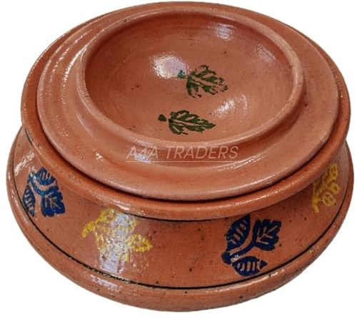 Medium Clay Mitti Pot Handi for Cooking Biryani Chicken with Lid(Design and Pattern May Vary)
