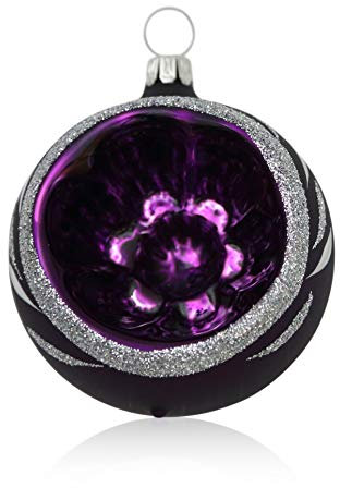 Lauschaer Glas Christbaumkugeln mit Einstich lila matt mit Dekor 4 Stück d 6cm handdekoriert