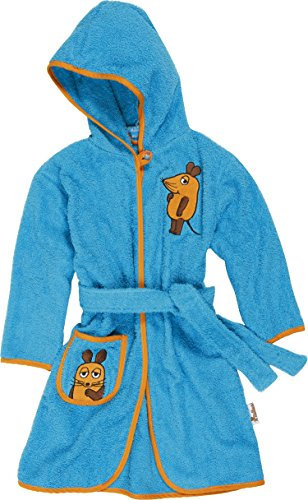 Playshoes Unisex Kinder Frottee-Bademantel Morgenmantel, aquablau Die Maus, 98/104
