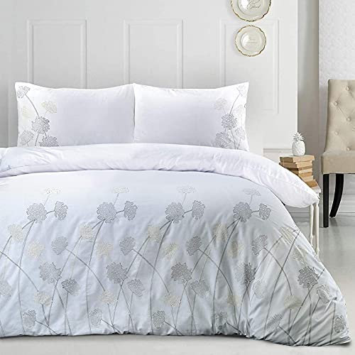 Nimsay Home Janet Floral Embroidered 180 Thread 100% Cotton Percale Bedding Set (King Duvet Cover Set)