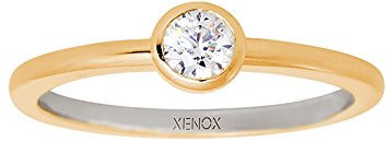 XENOX Damen Verlobungsring mit weißem Solitär vergoldet Ringgröße 50