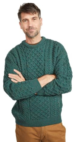 The Irish Store - Irish Gifts from Ireland Aran Woollen Mills Maglione Pullover Maglione Unisex Lavorato a Maglia 100% Lana Merino (Verde Connemara, L)