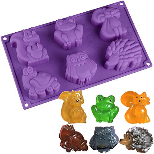 Forsttiere Silikonform – MoldFun Eichhörnchen Frosch Fuchs Schildkröte Eule Igel Tablett für Eiswürfel, Gelee, Kekse, Muffin, Kuchen, Schokolade, Seife, Lotion, Bar, Wachs, Ton, Buntstift, Gips, Beton