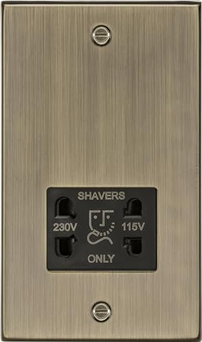Knightsbridge CS89AB Square Edge Antique Brass Dual Voltage Shaver Socket with Insert, 230 V