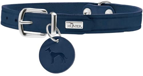 HUNTER Hundehalsband AALBORG, Farbe: dunkelblau, robustes & strapazierfähiges Leder, starke Fettung, ideal für Hundesport & Alltag, mit Lederanhänger, Made in Germany, Größe: 52