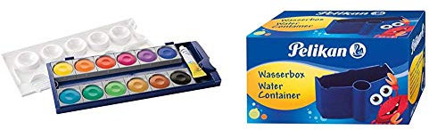 Pelikan DIN 5023 Deckfarbkasten K12, 12 Farben + 1 Tube Deckweiß, Schul-Standard & Wasserbox 808246 Deckfarbkasten Schul-Standard blau
