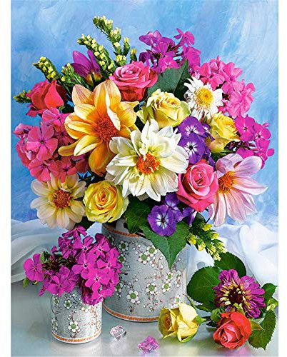 5D DIY Diamant Peinture Broderie Plein Diamond Painting Beau bouquet de fleurs Point De Croix par Numéro Strass Enfants Adultes Peinture De Diamant pour Maison Salon Décoration Mural Mosaïque 50x70cm