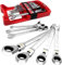 HAUTMEC 7-Piece Flex-Head Ratcheting Combination Wrench Set, Metric 8-19mm, 72-Teeth Chrome Vanadium Steel with Storage Rack for Mechanics, Auto Repair, Household Tool kit HT0127-RW