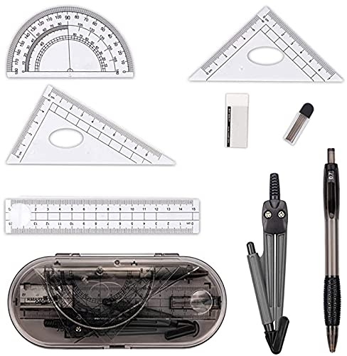 8 Piezas Kit de Geometría, Brújula Papelería de Examen Estuche, con Lápiz, Borrador, Cuadrado, Brújula, Núcleo de Plomo, para Dibujo, Medición, Modelo Matemático, Herramienta de Aprendizaje