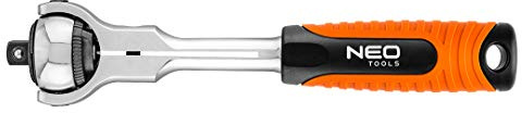 NEO TOOLS Chiave a cricchetto con 72 denti per un angolo di rotazione di 5°, chiave a bussola in acciaio CrV e CrMo, testa rotante a 360°, disponibile in 3 versioni 1/4, 3/8, 1/2