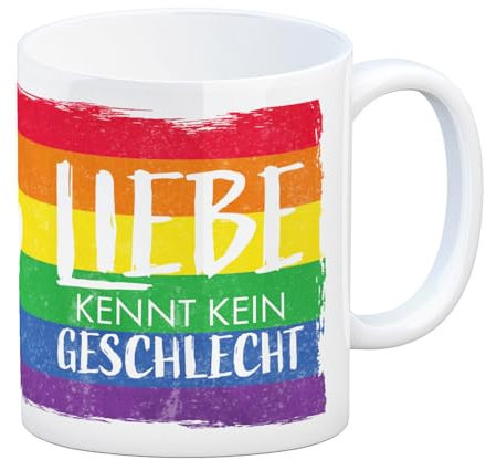 Liebe kennt kein Geschlecht Kaffeebecher mit Regenbogenflagge Tasse LGBT Bewegung Gleichberechtigung Stolz bunt