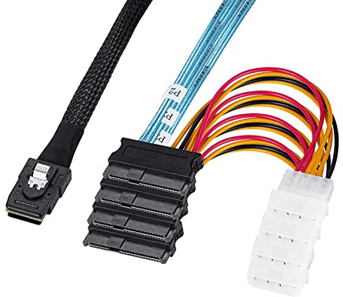 Twozoh SFF-8087 - Cable mini SAS de 36 pines a 4 SFF-8482, 29 pines, disco duro SAS con cable de alimentación IDE 0,5M