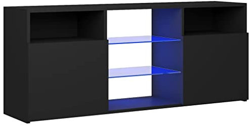 vidaXL Meuble TV avec Lumières LED Armoire Basse Centre de Divertissement Meuble Stéréo Salon Salle de Séjour Maison Intérieur Noir 120x30x50 cm
