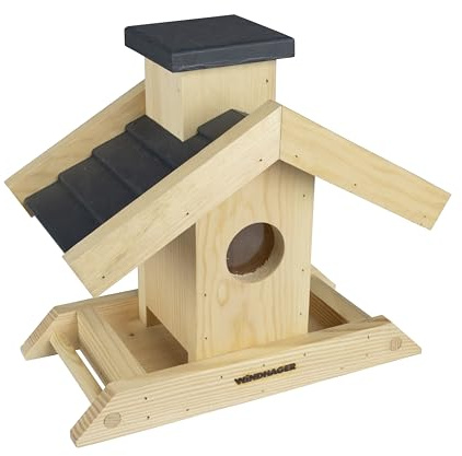 Windhager Vogelfuttersilo Finca - Abnehmbarer Deckel - aus Kiefernholz, Füllvolumen ca. 1,25 Liter - Vogelfutterhaus, Vogelfutterstation, Vogelfutterspender, Futterstelle