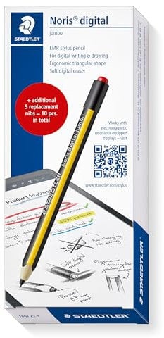 Staedtler Noris digital Jumbo 180J 22 EMR Lot de 1 stylet avec gomme numérique pour écriture, dessin et gommage numériques sur écrans tactiles EMR + 5 pointes de rechange 180J 22-1X