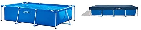 Intex 28272NP Small Frame - Piscina Desmontable, 300 x 200 x 75 cm, 3.834 litros + 28039 - Cobertor Piscina Rectangular Prisma/Small Frame 460 x 230 cm