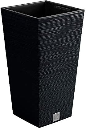 Anthrazitfarbenes Pflanzgefäß mit Behälter, Kollektion FURU, 20 x 20 x 38 cm, Fassungsvermögen 5 L.