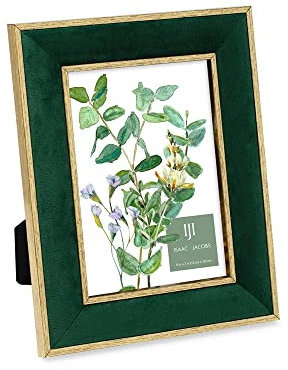 Isaac Jacobs 12.7x17.8 cm, grüner Samt-Bilderrahmen mit metallischem goldfarbenem Doppelrand, Fotorahmen, horizontal und vertikal, für Zuhause und Büro (12.7x17.8 cm, grün mit gold)