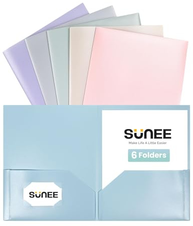 SUNEE Folders with Pockets (6 Pack, Pastel Colors), Plastic Folder with Pocket, Poly Folder for Documents Letter Size, 2 Pocket Folders for Kids, Home, School, Office