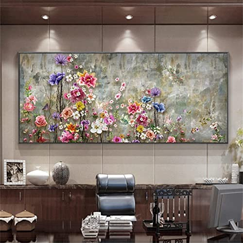 Diamond Painting Set,5D Diamant Painting Bilder,DIY Malen Nach Zahlen Erwachsene Kinder Stickerei,Daiments Painting Eckige Steine,Groß xxl Leinwand Art dots Kits,Deko Wohnzimmer,bunte Blume 100x50cm