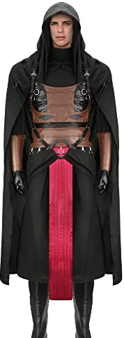 LIKUNGOU Herren Darth Revan Kostüm Schwarz Kapuze Robe Mantel Luxus Halloween Cosplay Vollständiger Satz (L)