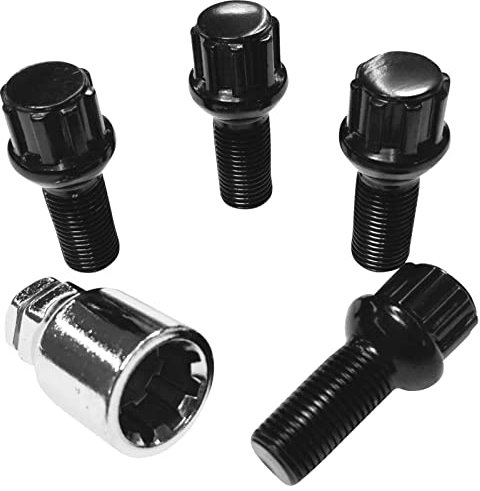 Felgenschloss M14x1,5x28mm Kugelbund R14 kompatibel mit Audi Infiniti Mercedes Porsche Toyota 4x schwarze Felgenschlösser 4er-Set Felgensicherungen Radsicherungen Radschlösser Radschrauben Radbolzen