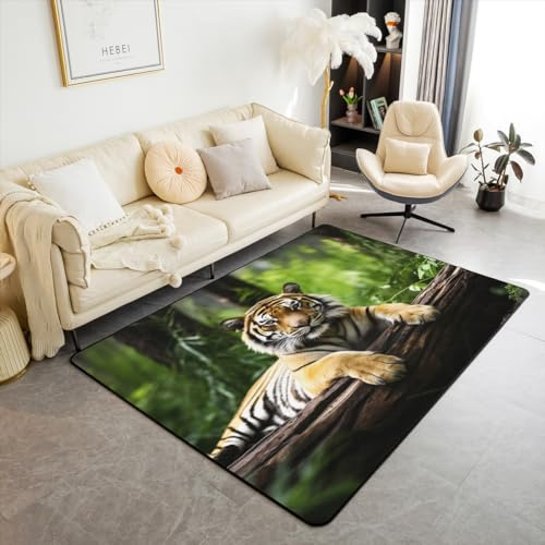 Tiger Wohnzimmer Teppiche Wilde Tier Dekor Teppich Jugend Dekor Safari Katze Druck Akzent Teppich 3D Digital Print Indoor Bodenmatte Raumdekor Teppich 150 x 200 cm